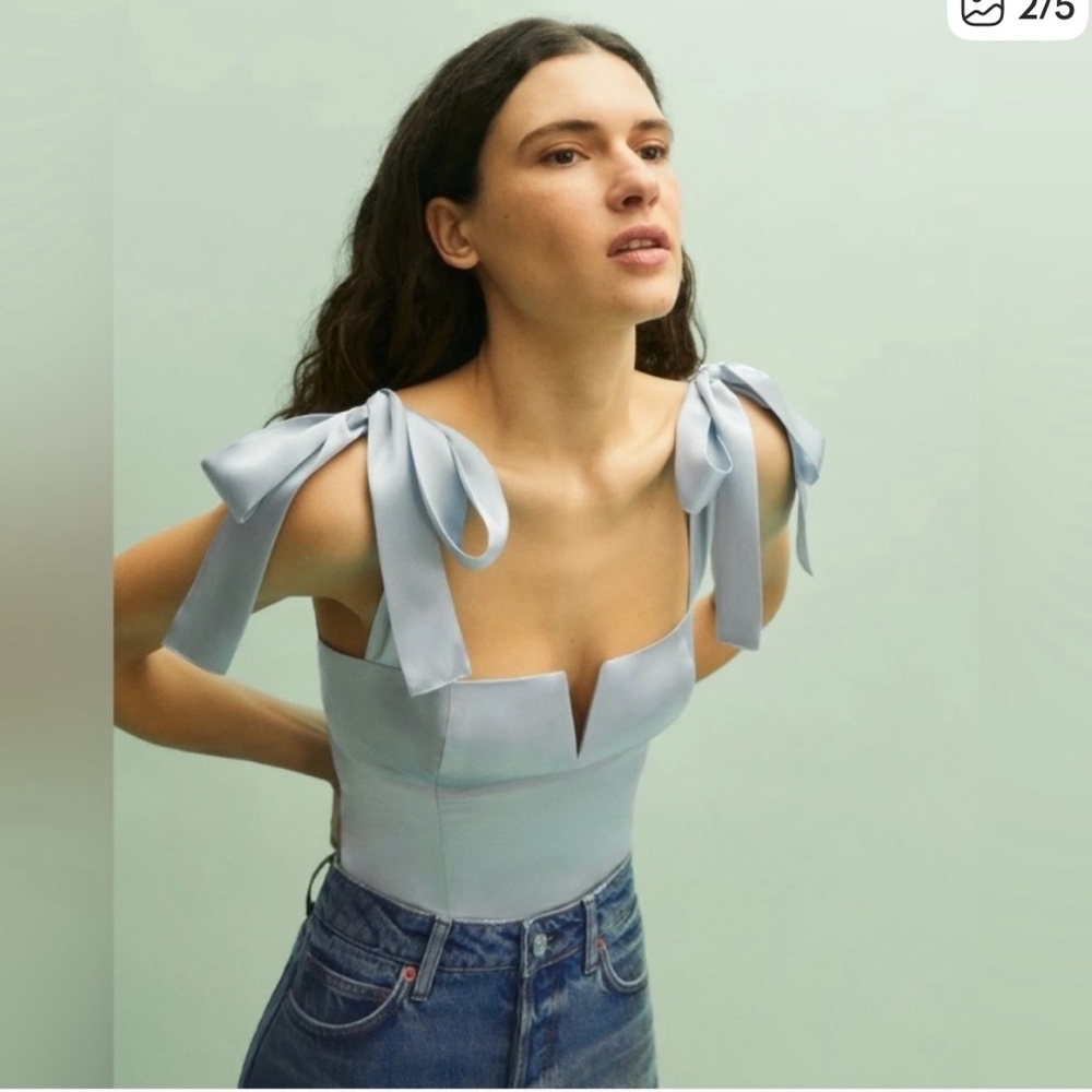 Reformation Elegant Light Blue Tank Top with Bow Straps